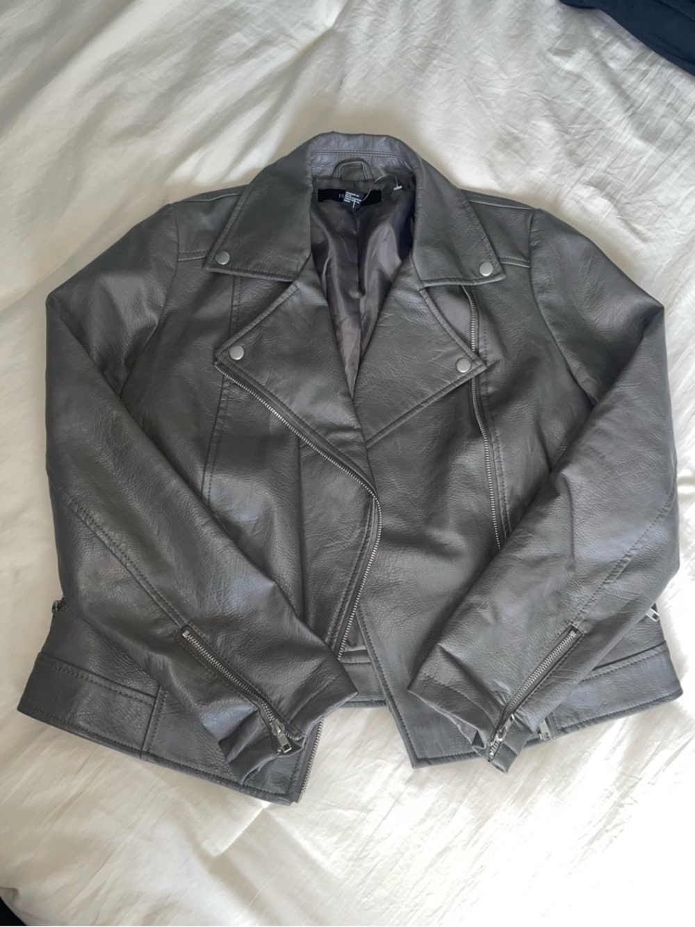 Forever 21 Gray Faux Leather Moto Jacket